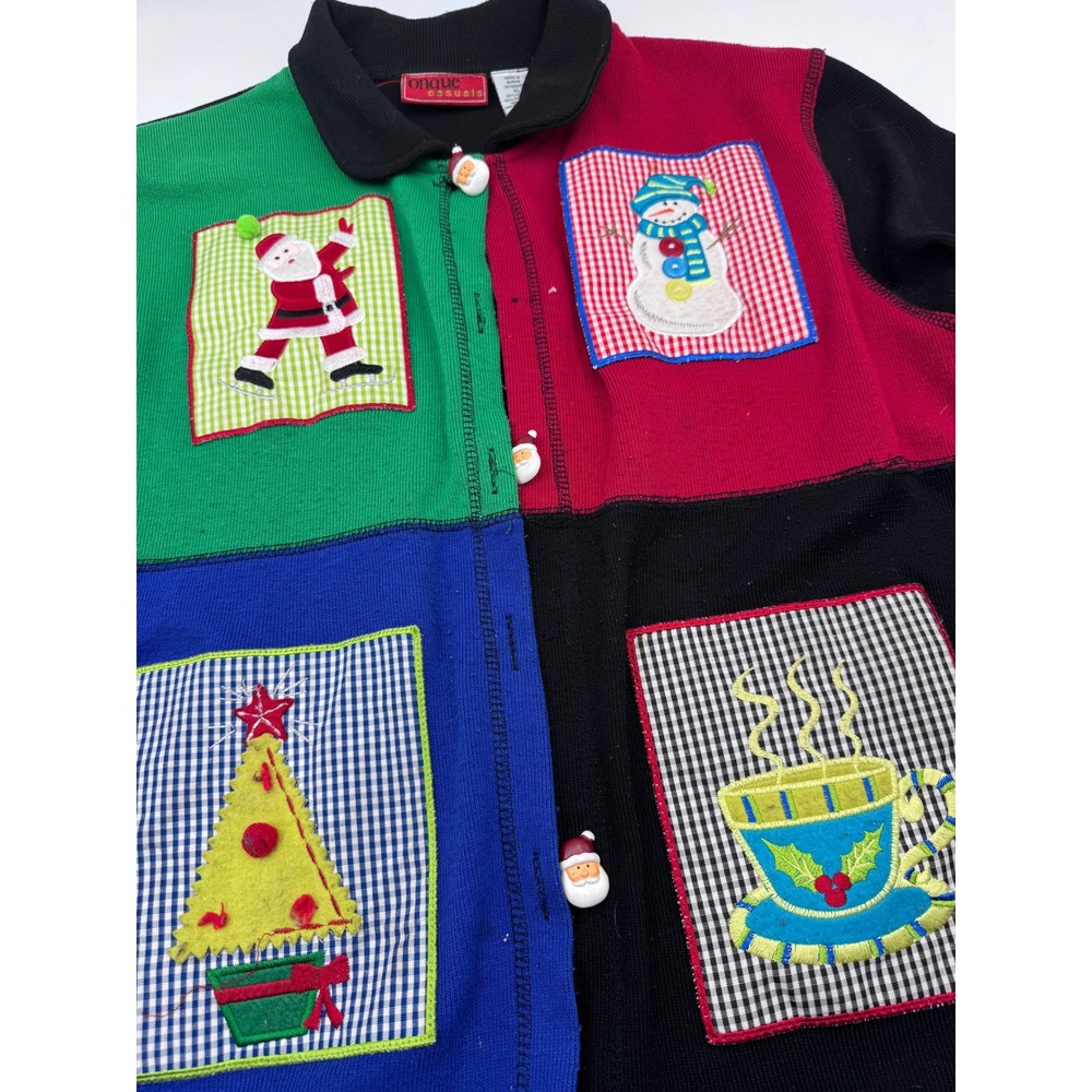 Vintage Christmas Patchwork Collared Cardigan - image 3